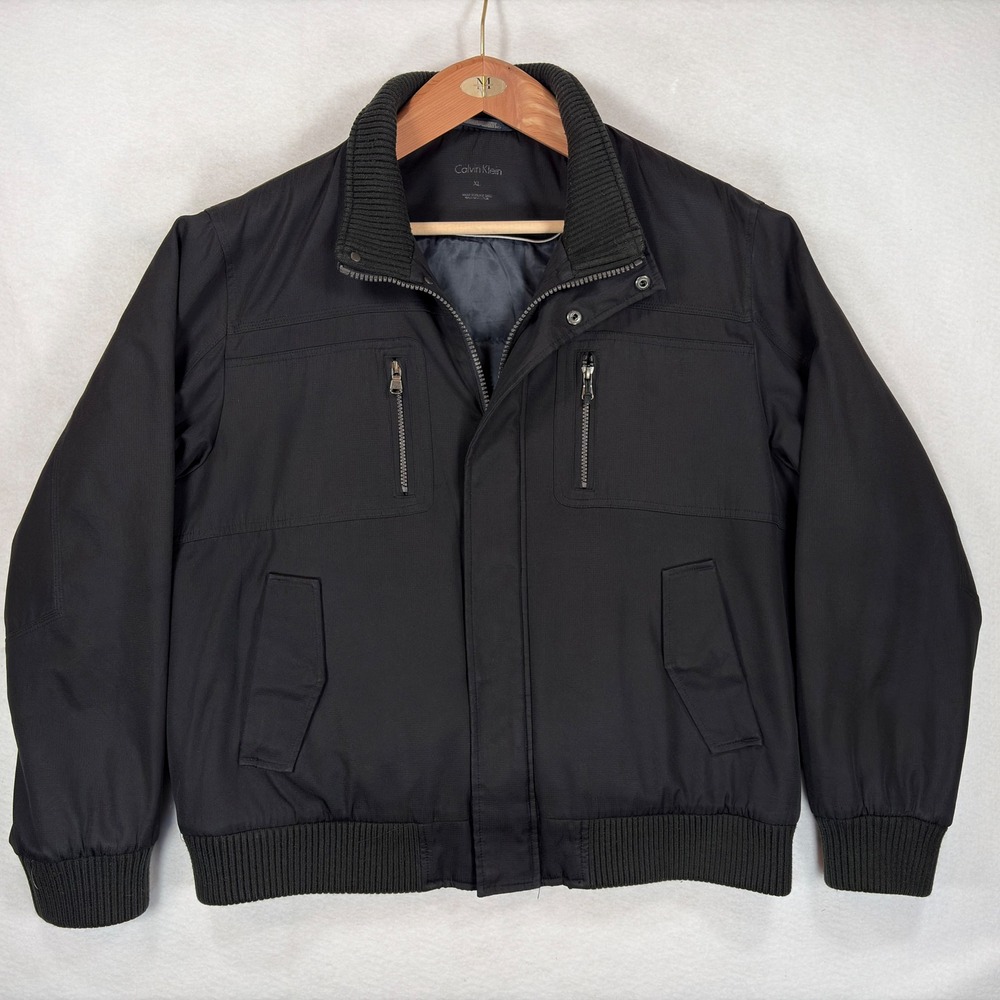 Calvin Klein Mens XL Black Water Resistant Shell Wind Protection Bomber Jacket